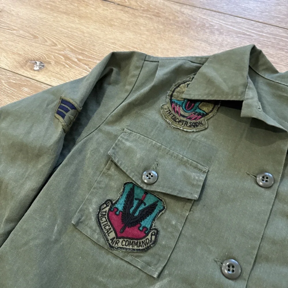 Vintage Military Shirt Mens M Cotton Sateen OG-107 US Air‎ Force Named 70s Nam